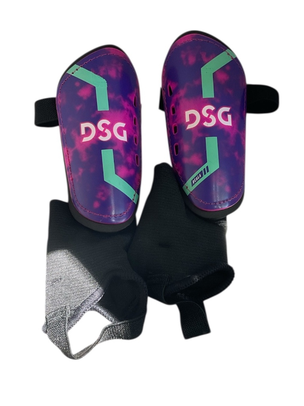 DSG Kids Purple & Pink Soccer Shin Guards with Black Sleeves